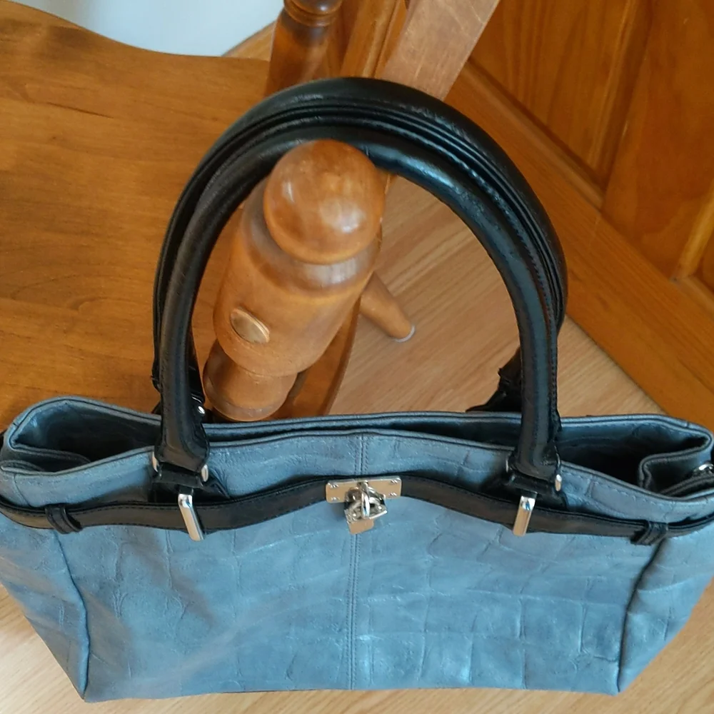 Maurices Faux Leather Silver Padlock Shoulder Handbag Gray